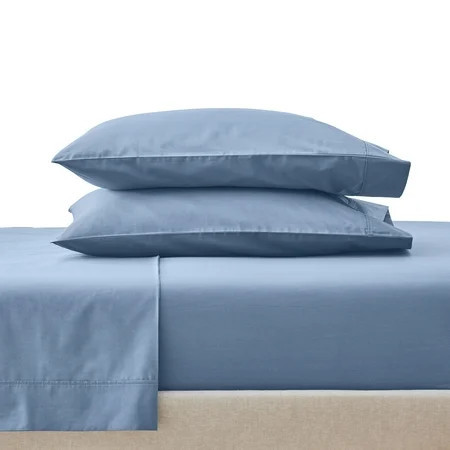 Better Homes & Gardens Cool & Crisp 4-Piece 300 Thread Count Blue Water Cotton Percale Sheet Set, King | Walmart (US)