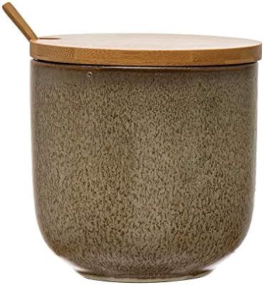 Creative Co-op Stoneware Bamboo Lid & Spoon, Reactive Glaze, Brown, Set of 2 (Each One Will Vary)... | Amazon (US)