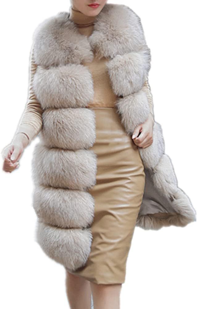 Lisa Colly Women's Faux Fox Fur Coat Jacket Winter Thick Warm Faux Fur Vest Outwear | Amazon (US)