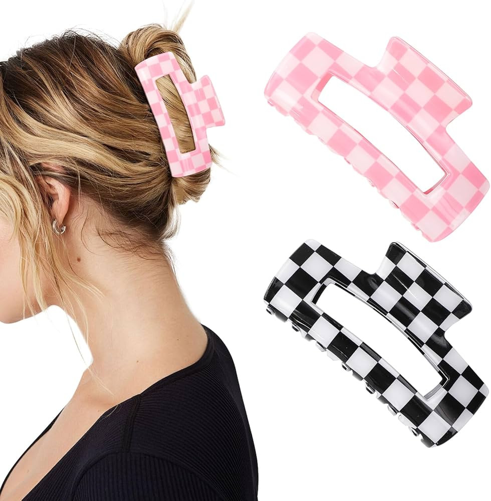 2 Pcs Checkered Rectangle Claw Clips for Women, Y2K Accessories Claw Clips for Thick Hair, Cute H... | Amazon (US)