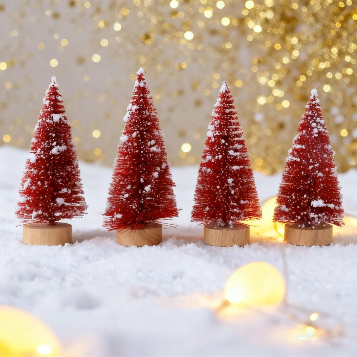 4 Pcs Artificial Mini Christmas Tree Sisal Bottle Brush Trees With Wood Base Christmas Pine Trees... | Wayfair North America