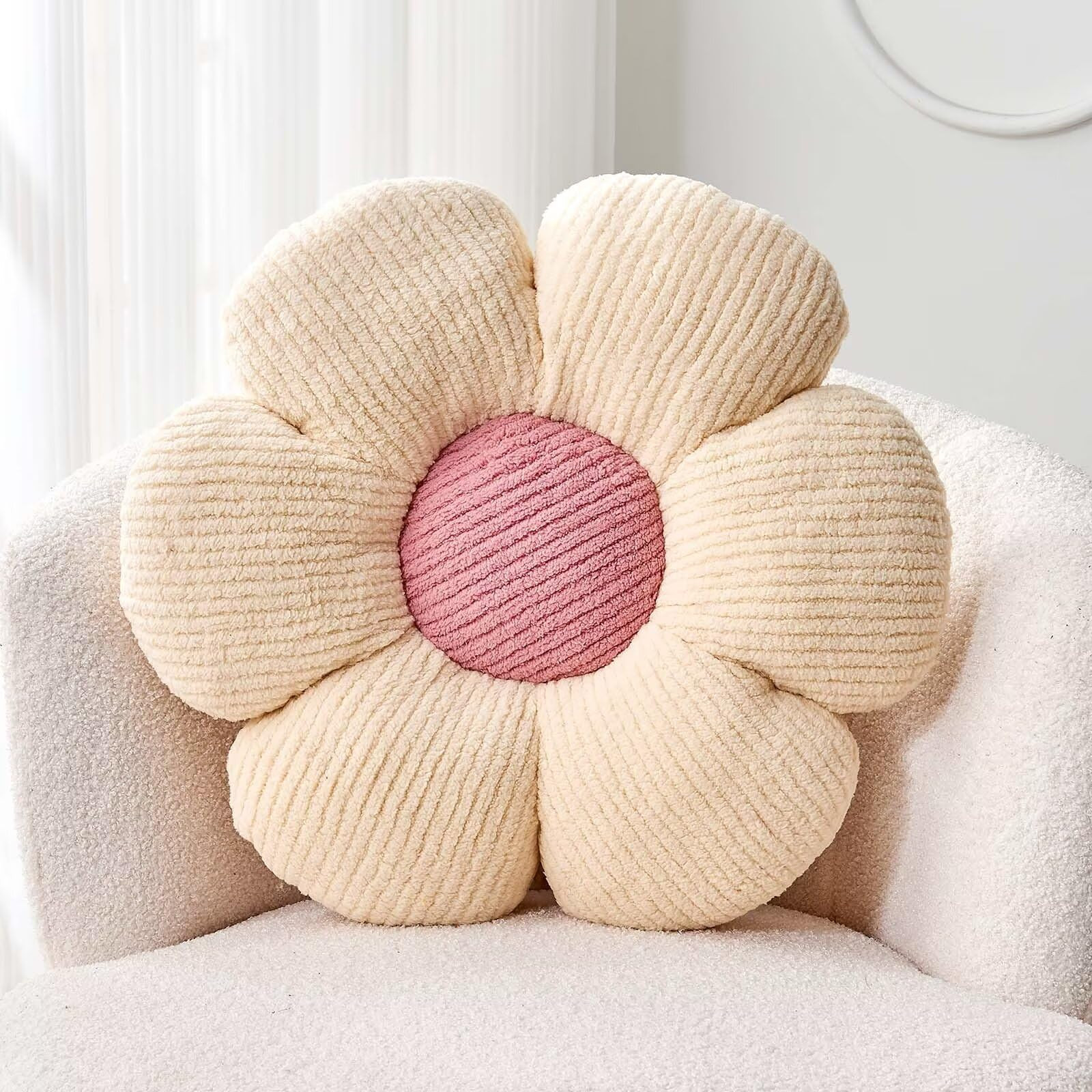 Flower Throw Pillow, Soft White 14.9" Shaped Floor Pillow for Home Decor, Cute Aesthetic Plush De... | Amazon (US)