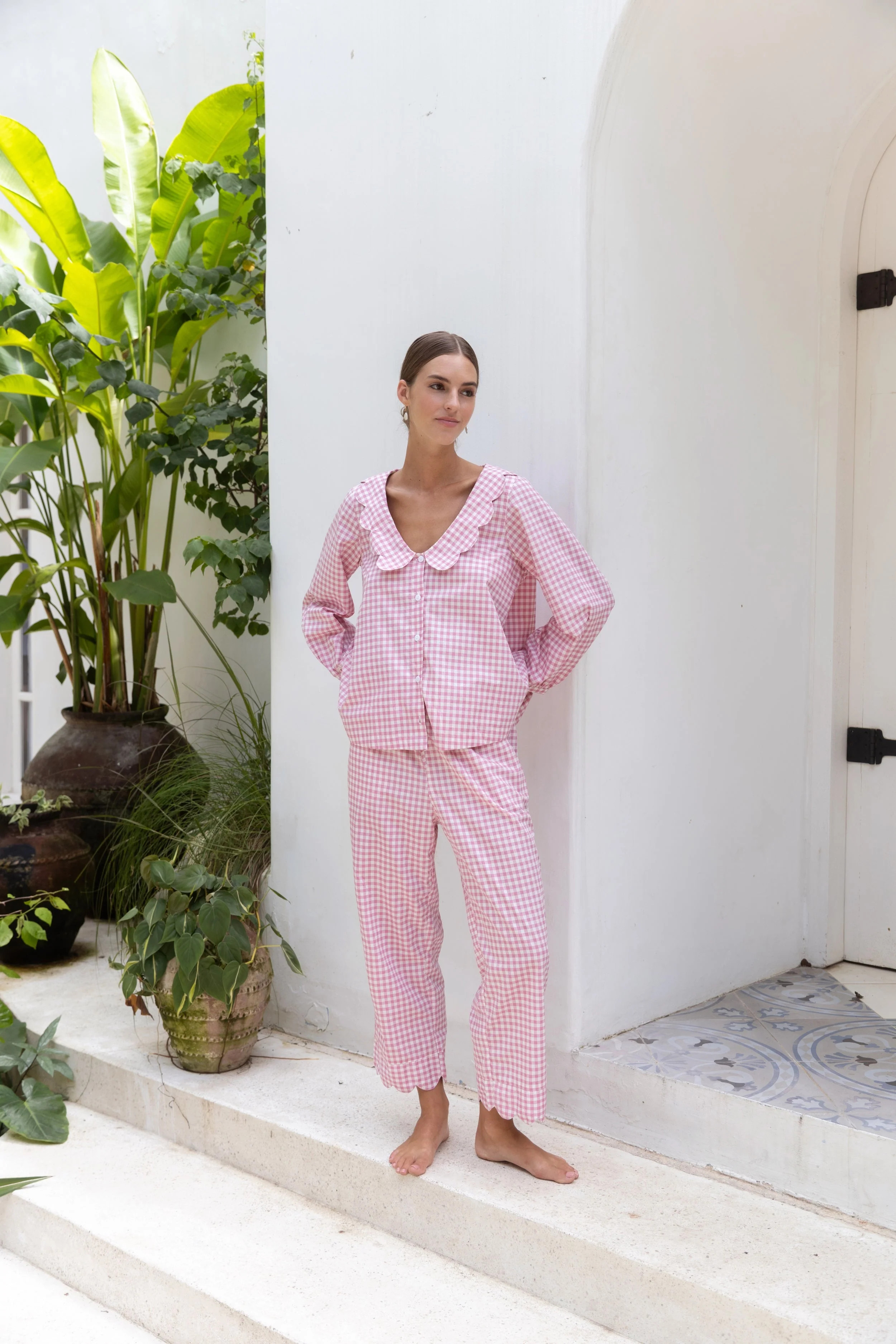 Penelope Sleep Set - Long - Gingham - Berry | Piyama US