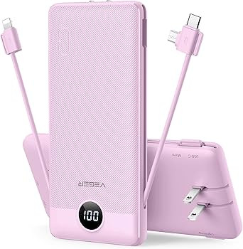 VEGER Portable Charger with Built-in AC Plug and Cables, All in One 10000mAh Ultra Slim Power Ban... | Amazon (US)
