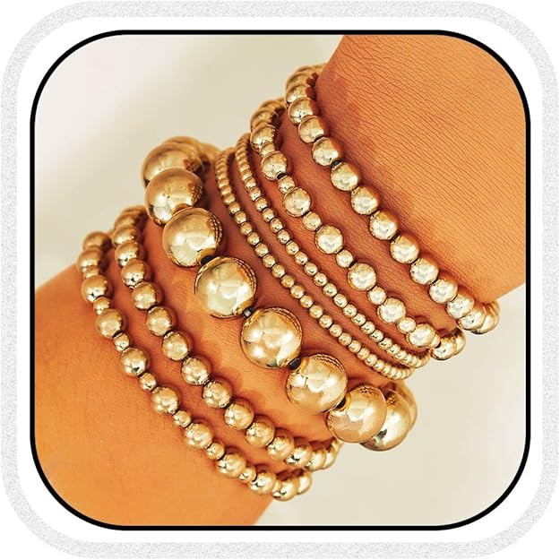 CASDRE Gold Beaded Bracelet Bead Ball Stretch Stackable Bracelets Layered Bracelet for Women | Amazon (US)