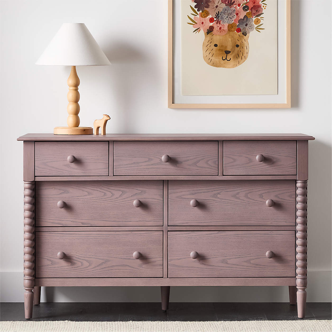 Jenny Lind 54" Dyed Lilac Rose Wood Wide 7-Drawer Kids Dresser + Reviews | Crate & Kids | Crate & Barrel