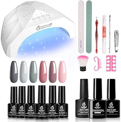 Beetles Nude Grays 6 Colors Gel Nail Polish Starter Kit with UV Light 48W LED Nail Lamp Base Gel ... | Amazon (US)