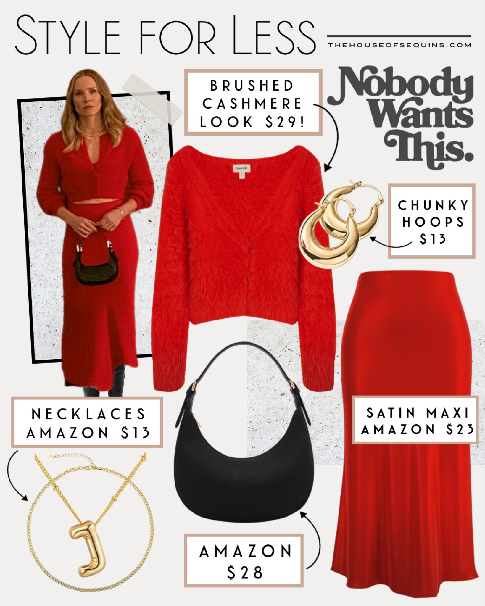 Shop these Nobody Wants This Kristen Bell outfit look for less! Brushed cashmere cardigan, satin maxi skirt red outfit. 

#LTKItBag #LTKFindsUnder50 #LTKFindsUnder100