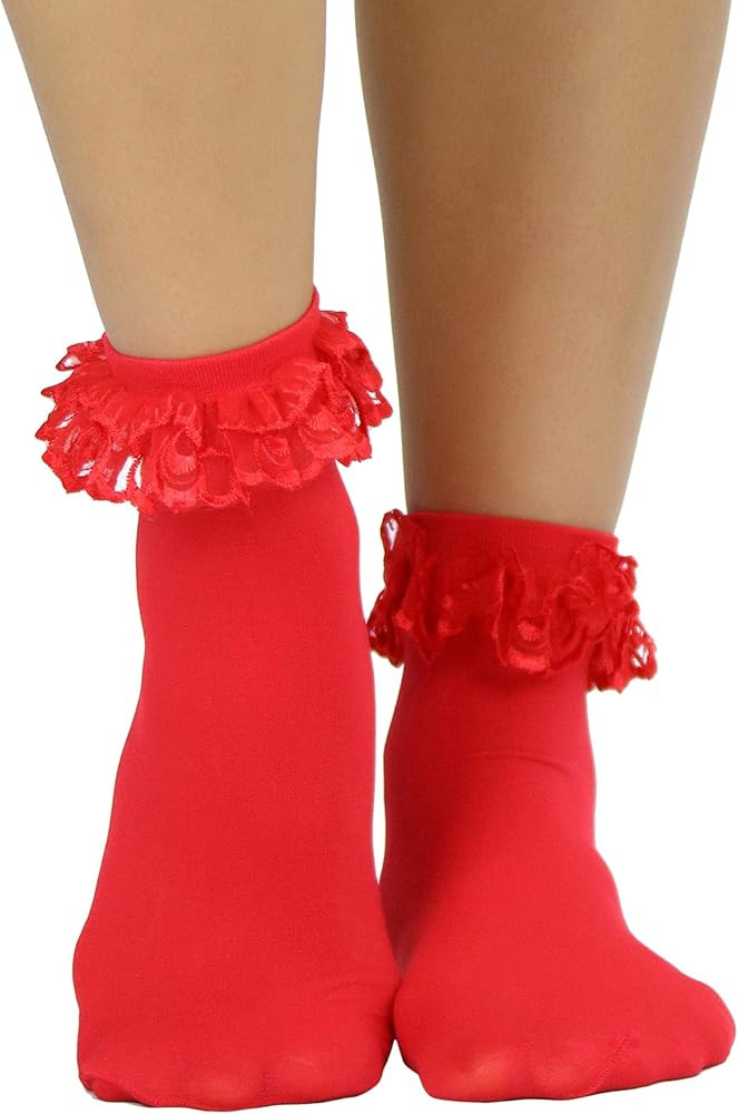 ToBeInStyle Women’s Beautiful Lace Ruffle Top Opaque Anklet Socks | Amazon (US)