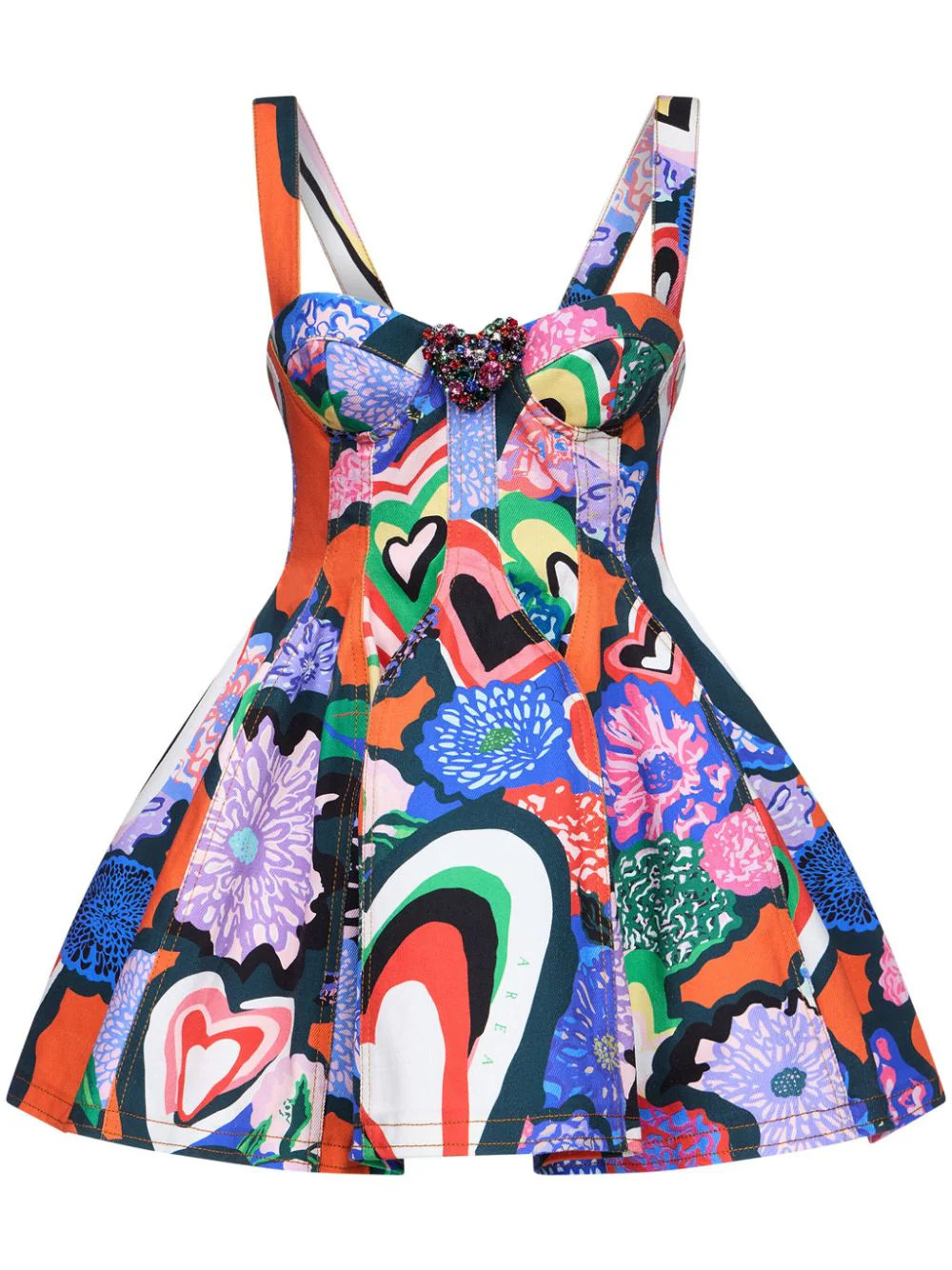 AREA heart-print flared minid ress - Orange | Farfetch Global