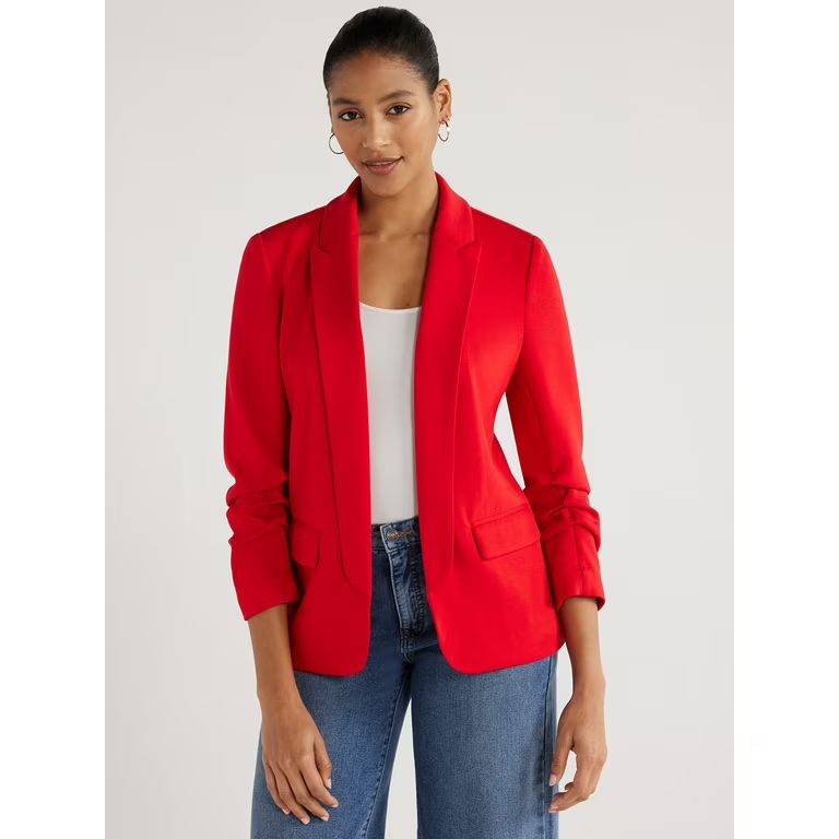 Scoop Women's Relaxed Scuba Knit Blazer with Scrunch Sleeves, Sizes XS-XXL | Walmart (US)