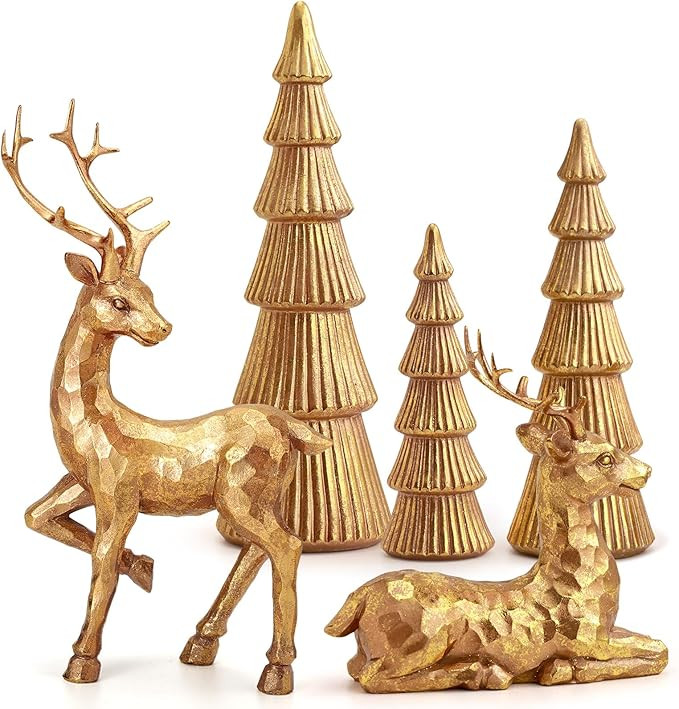 Hommtina Reindeer Christmas Decoration and Mini Trees, Lucky Reindeer Statues for Indoor Home Dec... | Amazon (US)