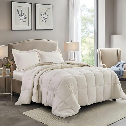 HIG Pre Washed Down Alternative Comforter Set Queen - Reversible Chic Quilt Design - Box Stitched with 4 Corner Tabs - Lightweight for All Season - Camel Duvet Comforter with 2 Pillow Shams | Amazon (US)