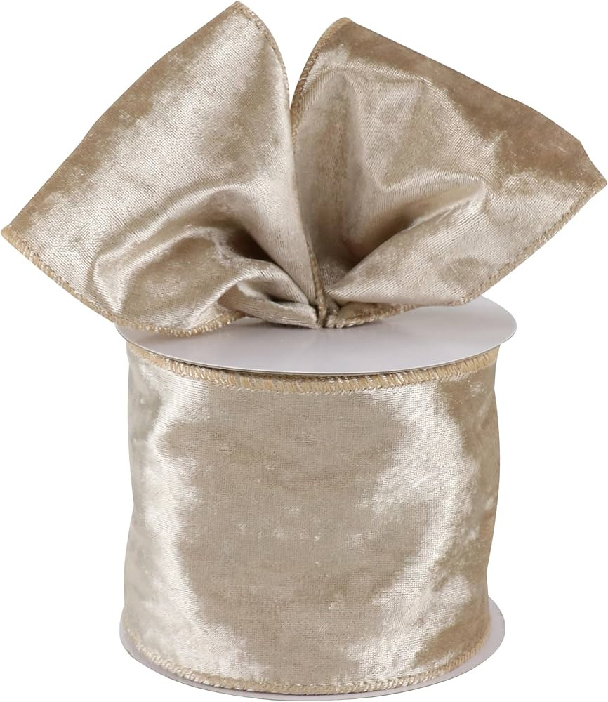 MAYREEL Champagne Gold Crushed Velvet Ribbon Wired 4" x 10 Yards Extra Wide Christmas Wired Edge ... | Amazon (US)