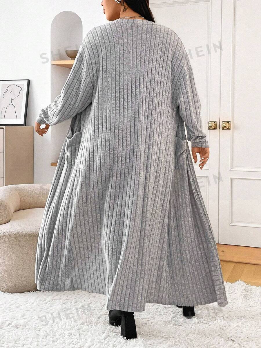 SHEIN EZwear Plus Size Women's Solid Color Minimalist Casual Long Sleeve Duster Coat | SHEIN