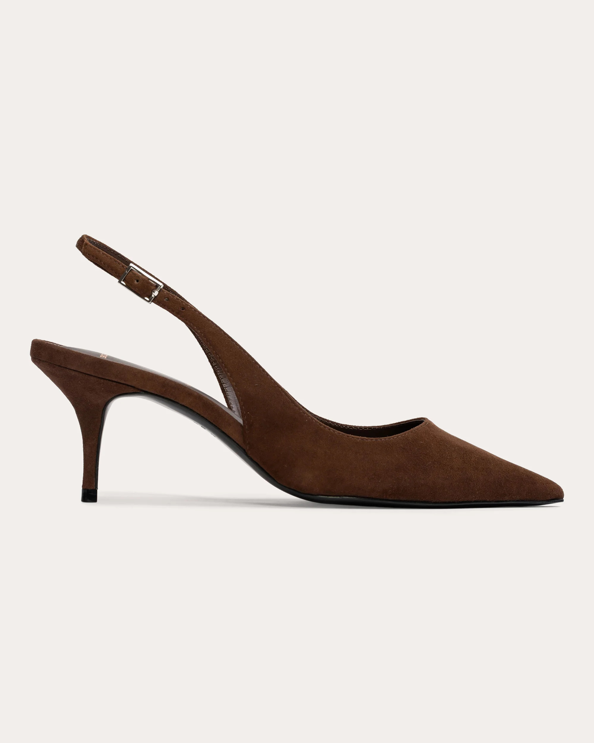 Black Suede Studio Women's Alloy 65 Suede Slingback Pump in Brown Kid Suede Suede/Leather | Olivela