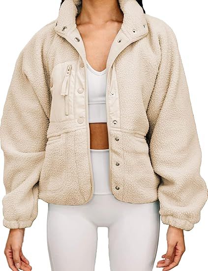 Womens Winter Coats Casual Lapel Long Sleeve Fleece Faux Fur Jacket | Amazon (US)