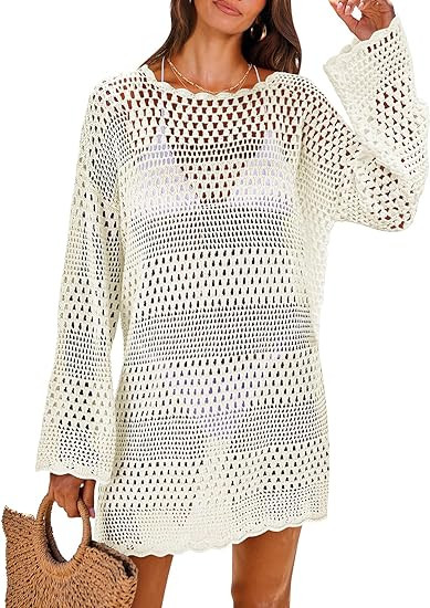 ANRABESS Women Swimsuit Crochet Swim Cover Up 2025 Summer Bathing Suit Swimwear Mesh Knit Beach D... | Amazon (US)