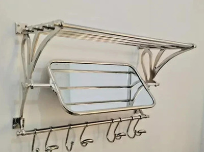 Coat Rack Luggage Wall Mounted Rack Mirror Aluminum Bathroom rack Shelf Hooks | eBay US