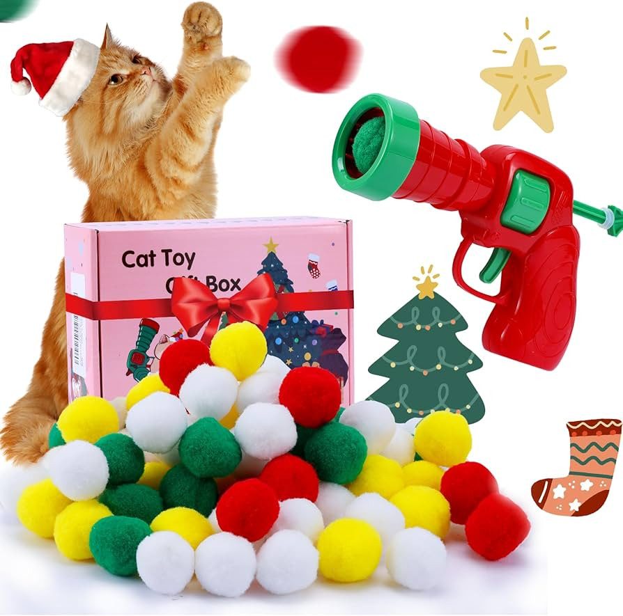 SITOANTD Christmas Cat Toy Balls with Launcher, Xmas Cat Gift Box, Interactive Kitten Toys for In... | Amazon (US)