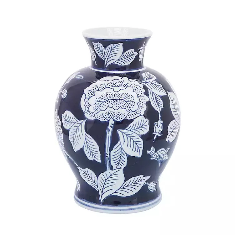 Blue and White Floral Chinoiserie Vase | Kirklands