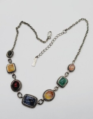 Vintage Napier Silver tone Necklace Multicolored Faux Gemstone 19 in  | eBay | eBay US