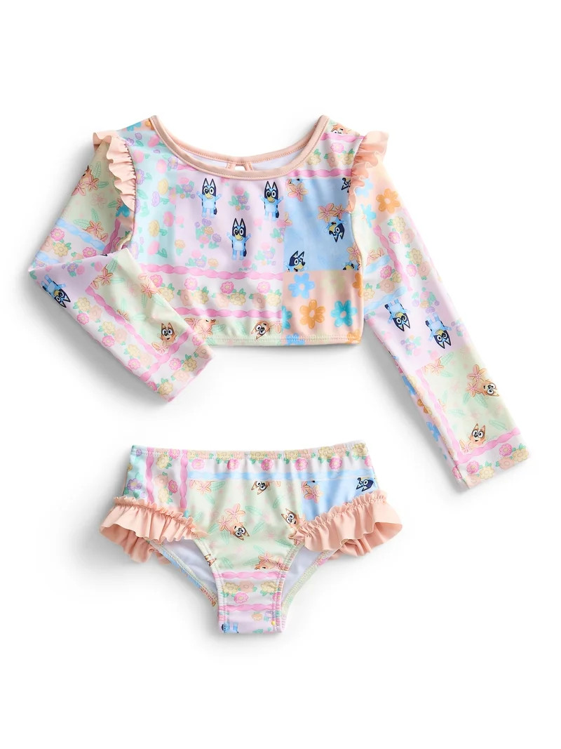 Character Toddler Girl Long- Sleeve Rash Guard Swimsuit, 2-Piece, Sizes 12M-5T | Walmart (US)