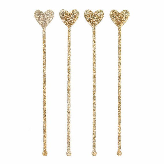 Gold Glitter Heart Drink Stirrers | Etsy | Etsy (US)