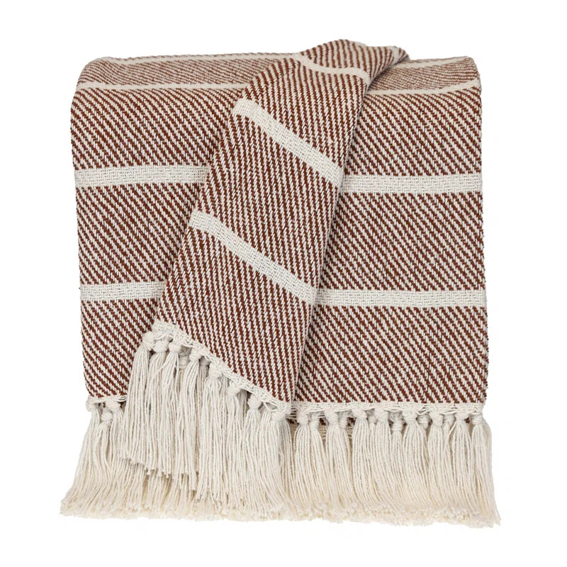 Parkland Collection Mio Rust Transitional Stripe Cotton Handloom Throw Blanket 50" x 60" | Wayfair North America