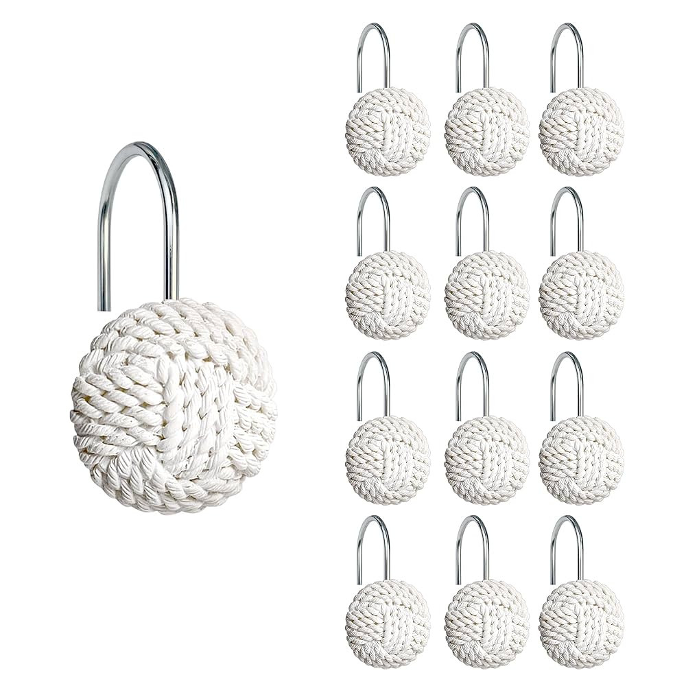 Sunlit Boho Knots Shower Curtain Hooks, Home Decorative White Shower Curtain Rings for Bathroom, ... | Amazon (US)