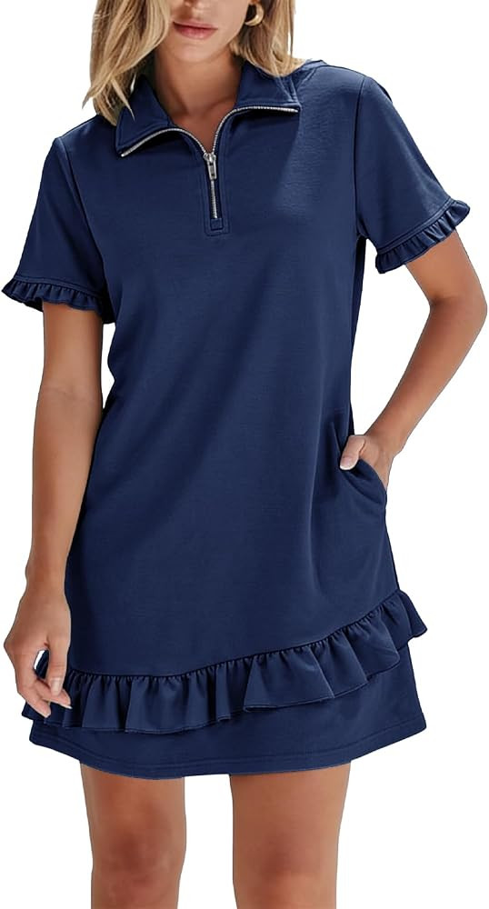 Alaster Queen Women's Casual Shirt Dresses Summer Half Zip Polo Collar Ruffle A-line Short Tennis... | Amazon (US)
