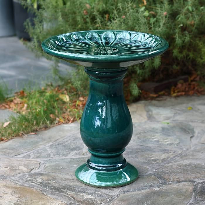 LuxenHome 22 Inch Ceramic Bird Bath for Outside, Elegant Concrete Tall Outdoor Bird Bath, Lightwe... | Amazon (US)