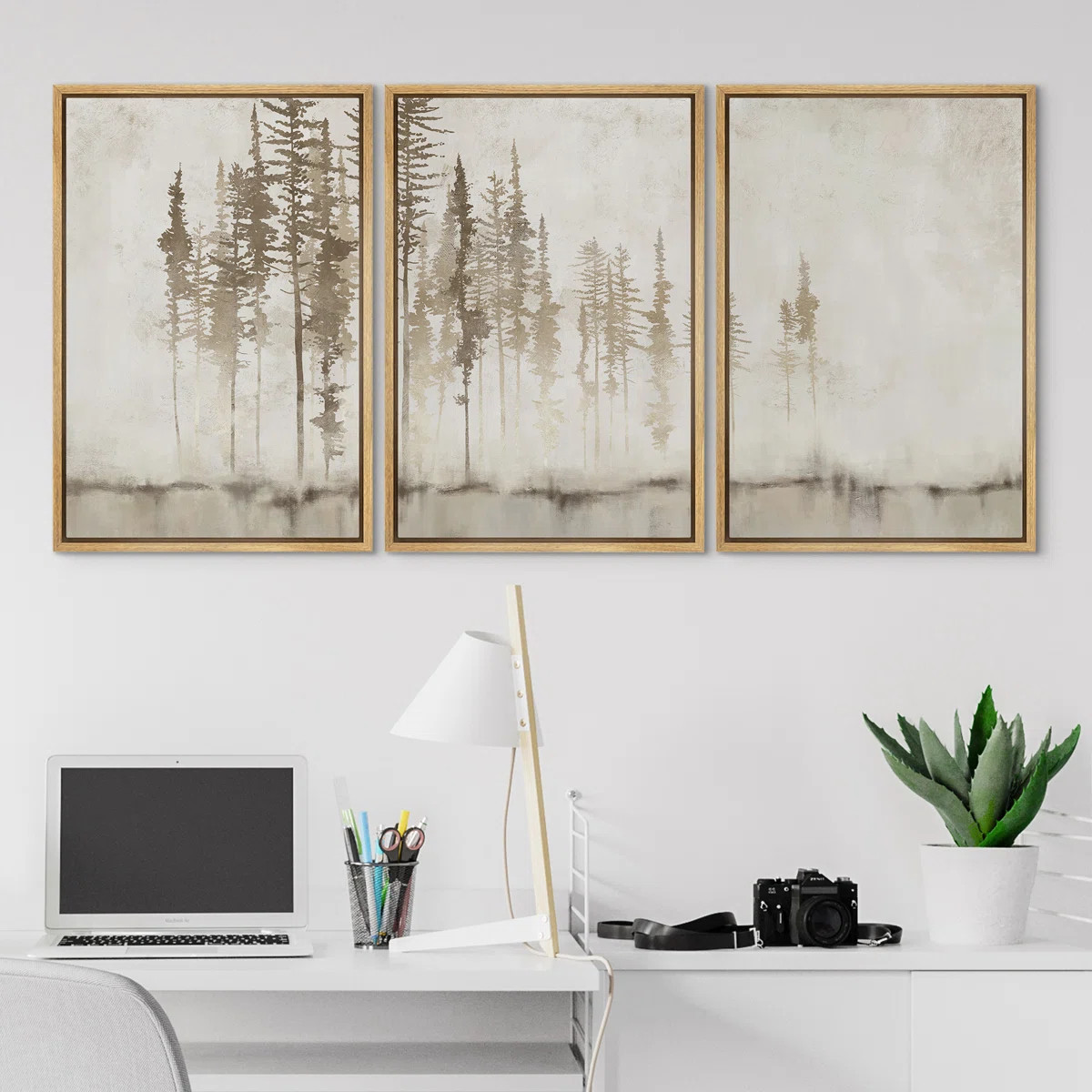 Pastel Abstract Tree Subtle Neutral Modern Rustic Home Decor - Framed Canvas Print Wall Art Work | Wayfair North America