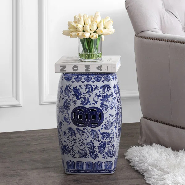 Reimund Chinoiserie Ceramice Square Garden Stool | Wayfair North America