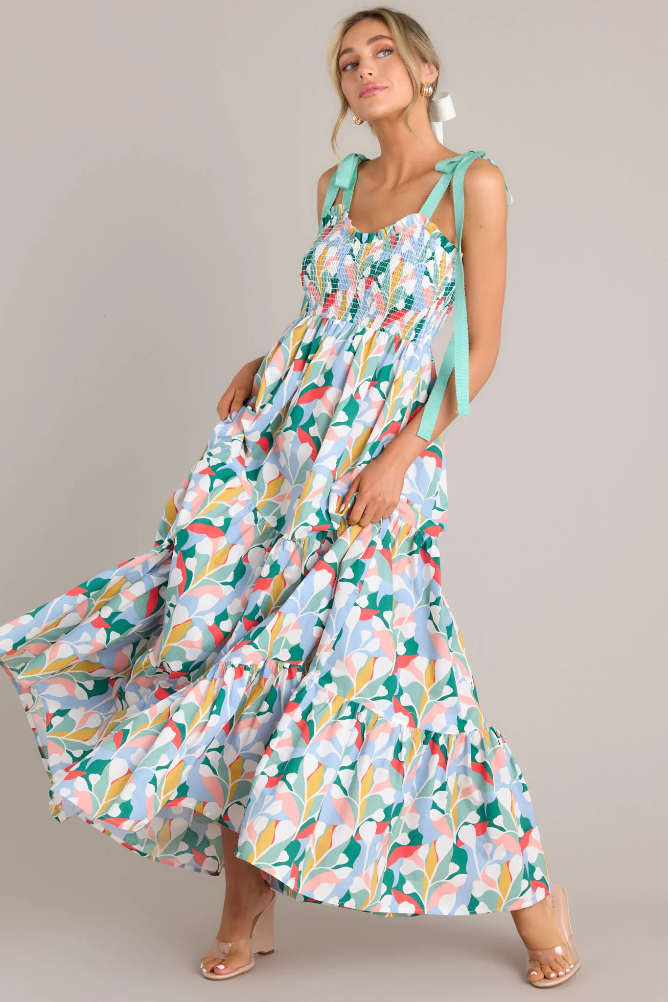 Wishing For You Sky Blue Multi Print Maxi Dress | Red Dress