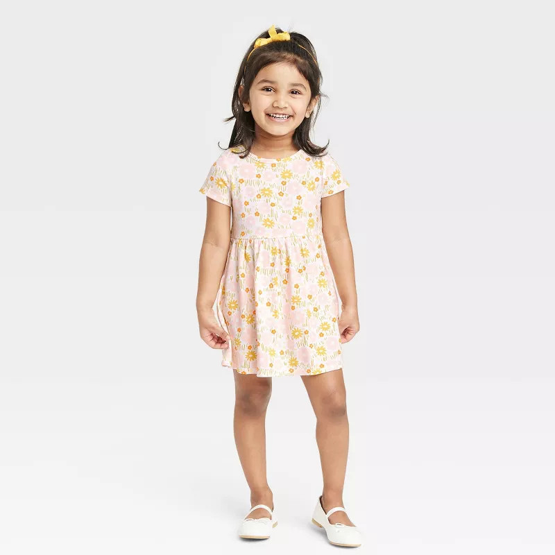 Toddler Girls' Floral Short Sleeve Dress - Cat & Jack™ Off-White | Target