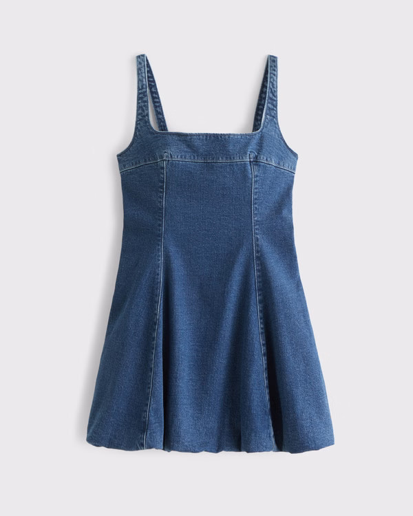 Women's Squareneck Bubble Hem Denim Mini Dress | Women's Dresses & Jumpsuits | Abercrombie.com | Abercrombie & Fitch (US)