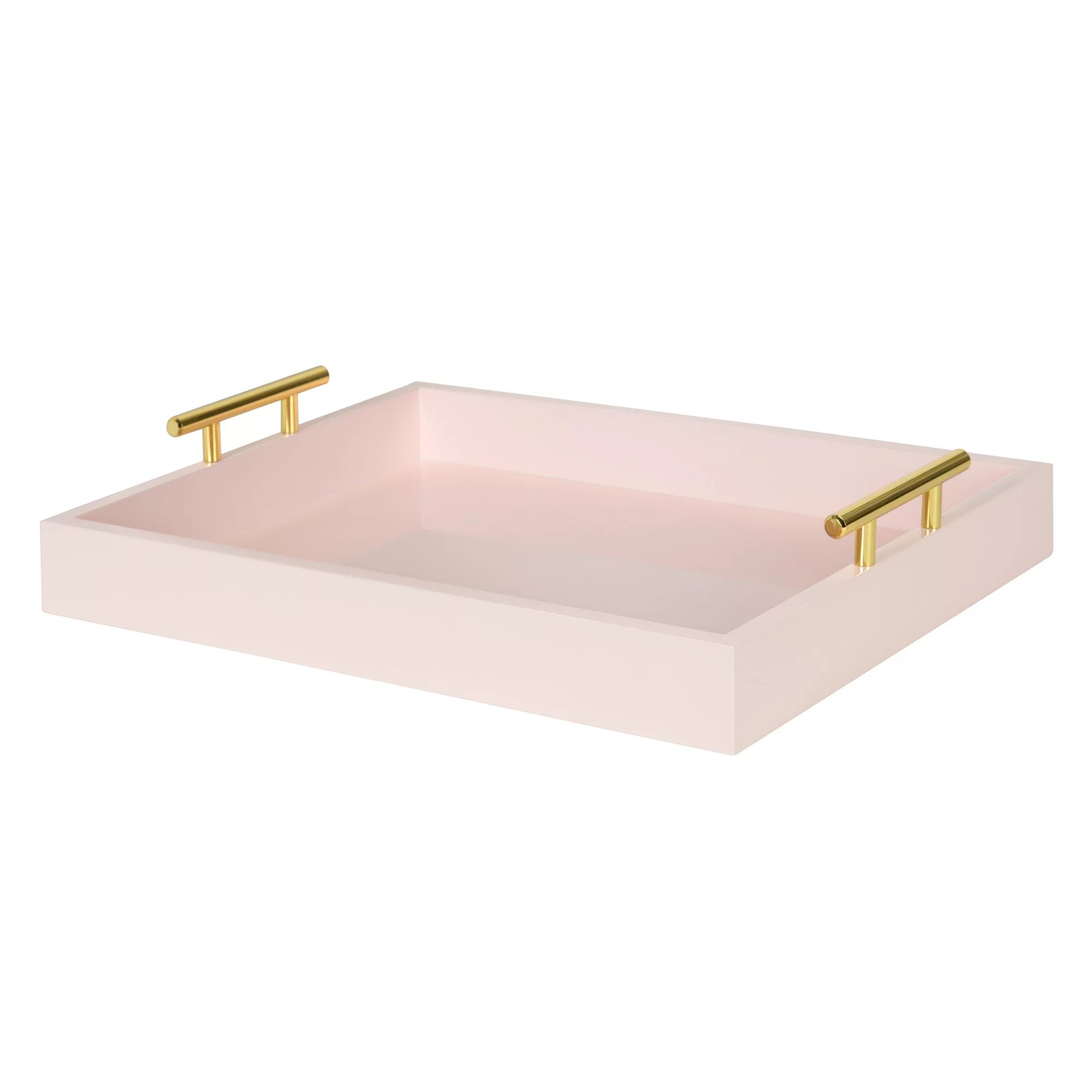 Kate and Laurel Lipton Decorative Modern Tray, 16.5 x 12.25, Pink, Glossy Pink Serving Tray with ... | Walmart (US)
