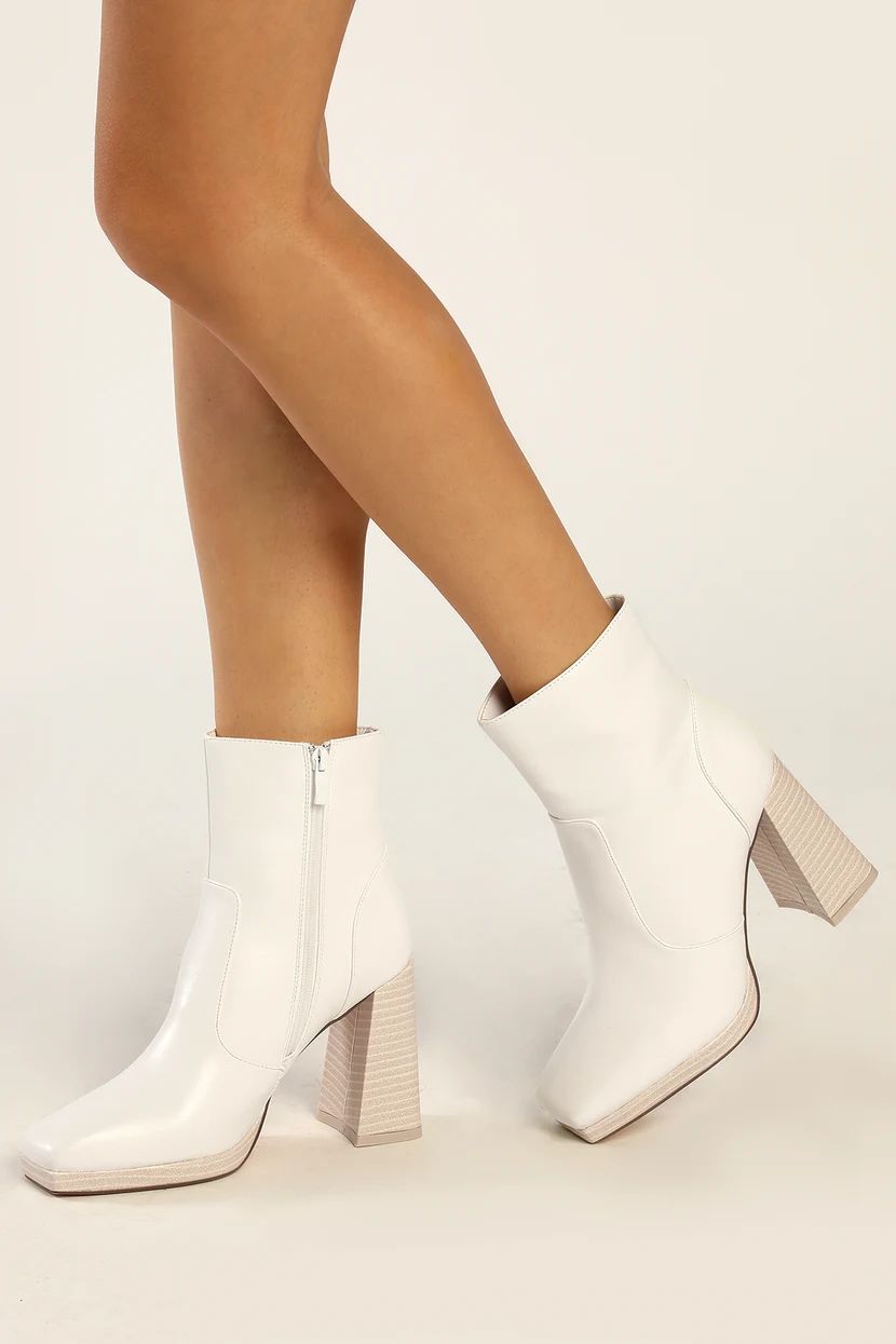 Konnie White Platform Square-Toe Ankle Boots | Lulus (US)