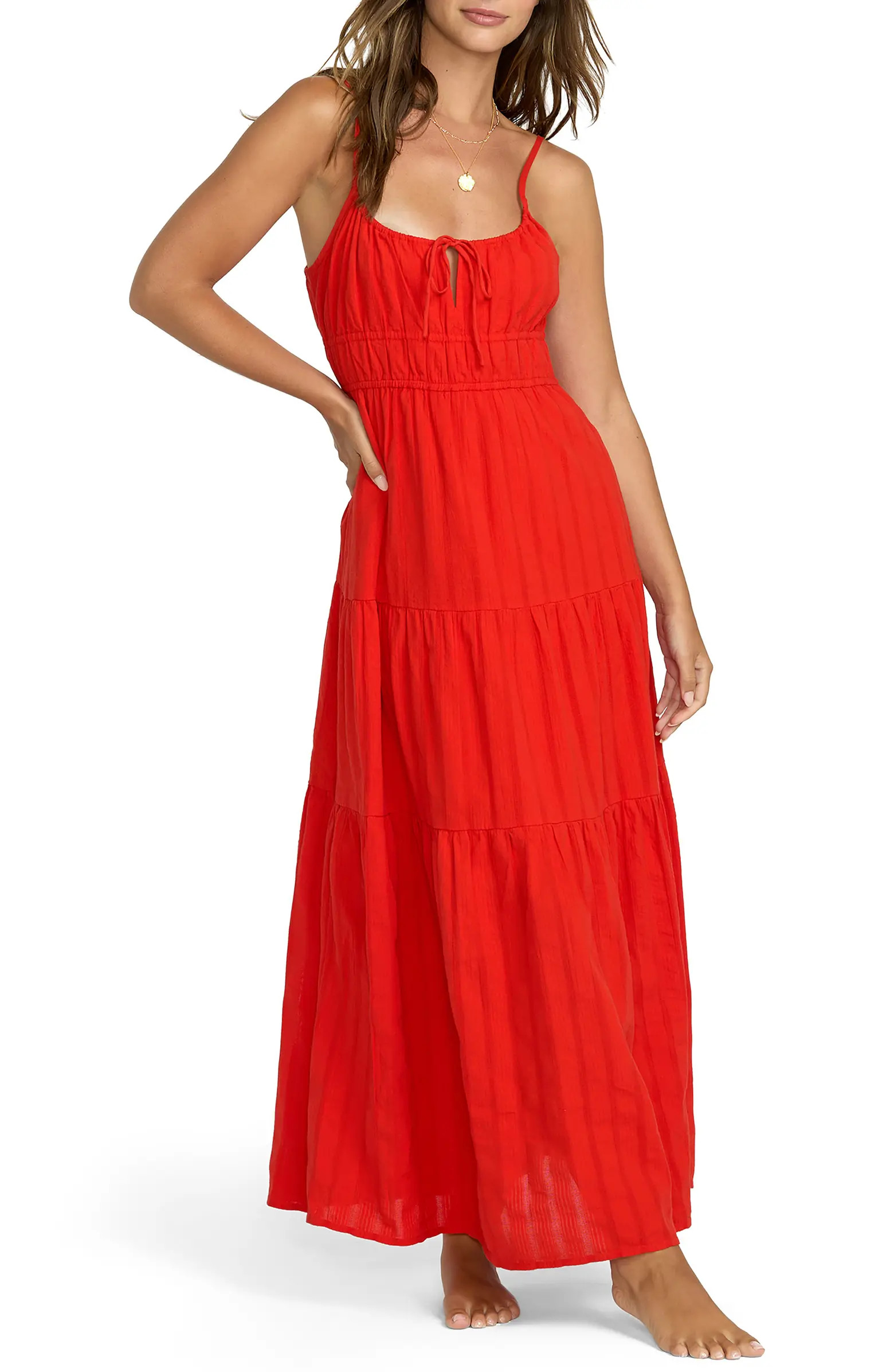 Red Aloha Tiered Cotton Maxi Sundress | Nordstrom