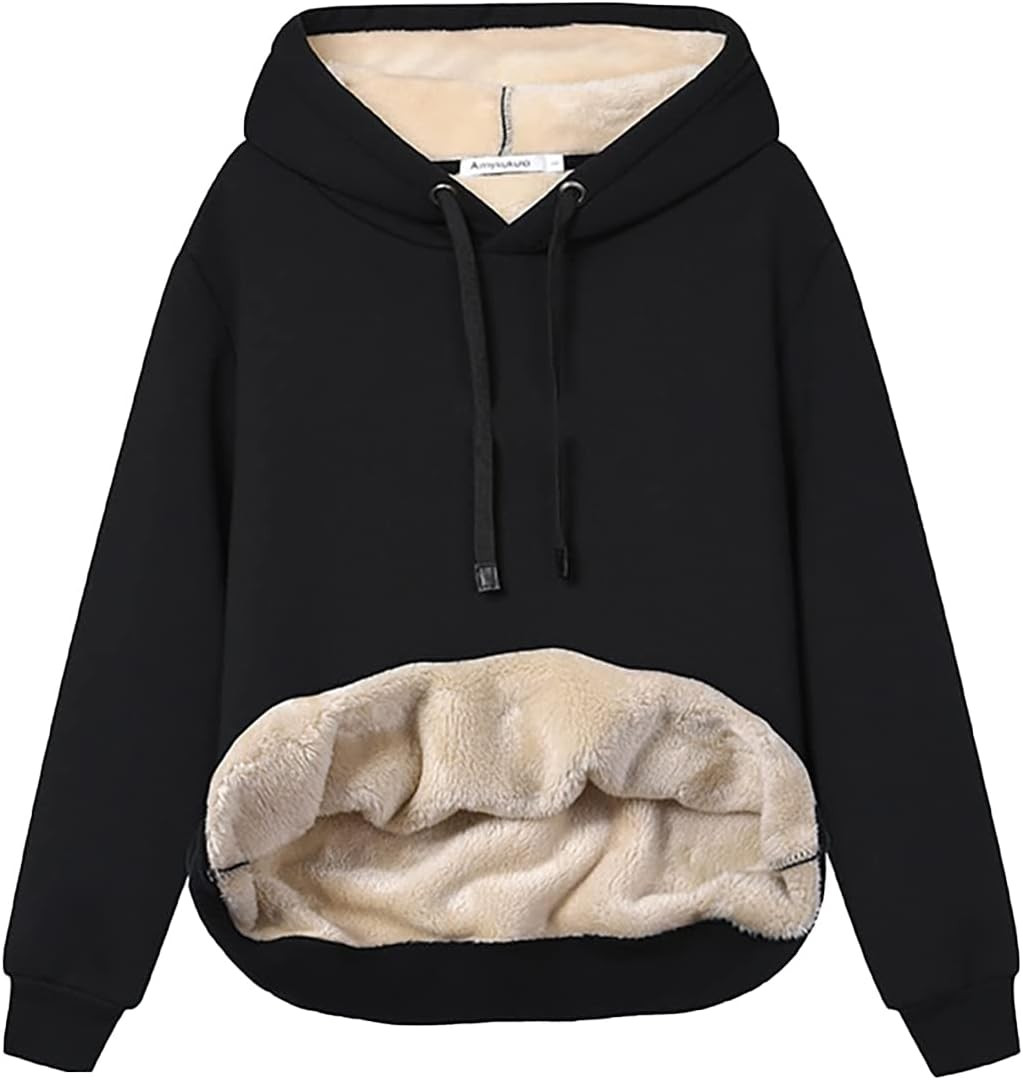 Womens Winter Hoodies Warm Fleece Sherpa Lined Pullover Hooded Sweatshirt | Amazon (US)