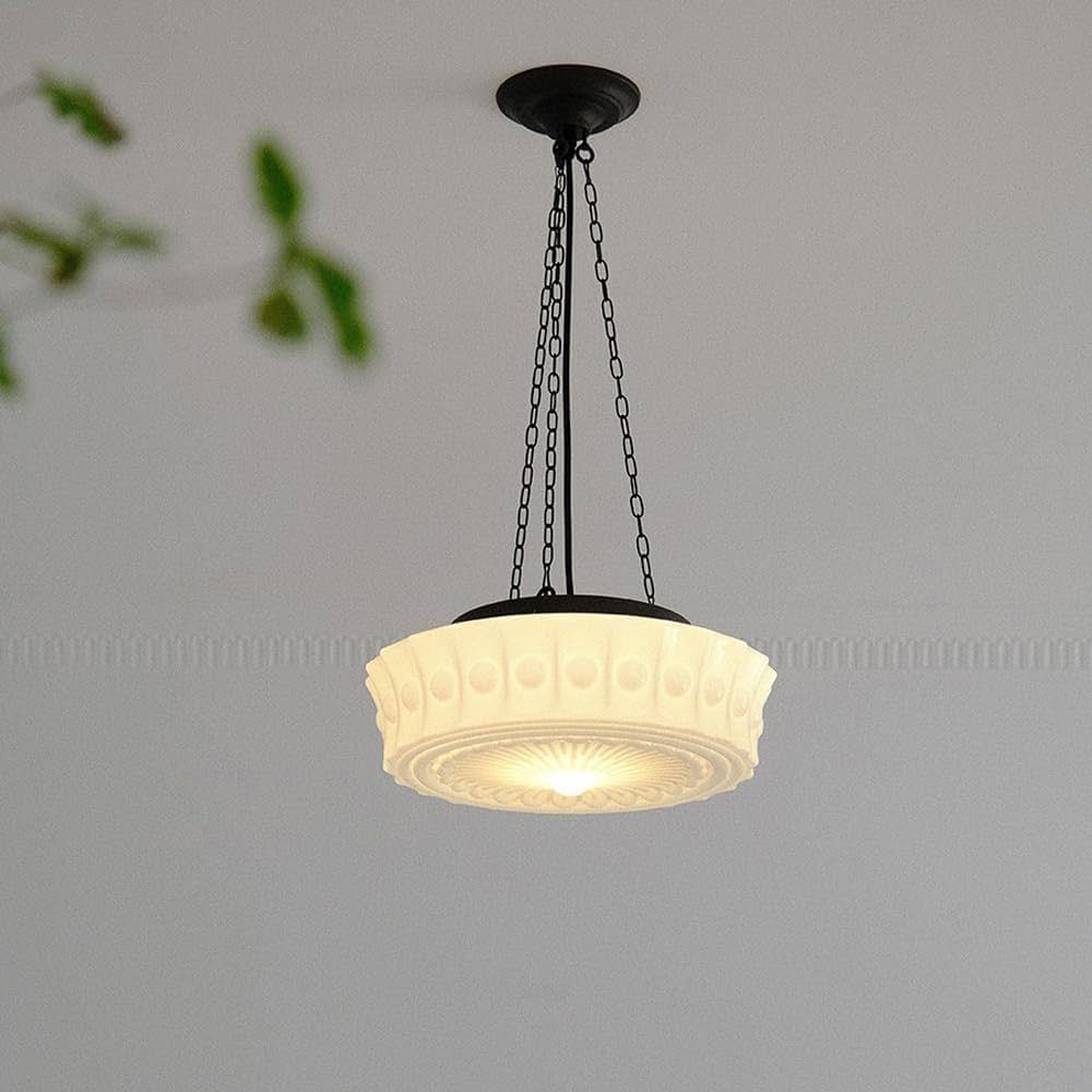 Large Milk Glass Pendant Light Vintage Schoolhouse Black White Hanging Ceiling Lamp Round Chandel... | Amazon (US)