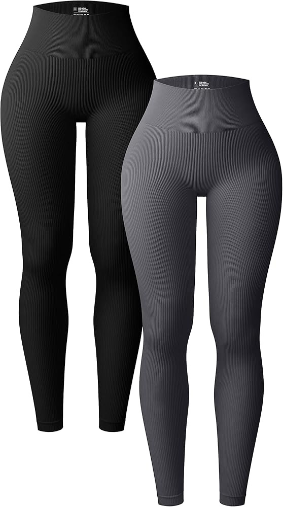 OQQ Women's 2 Piece Yoga Leggings Ribbed Seamless Workout High Waist Athletic Pants | Amazon (US)