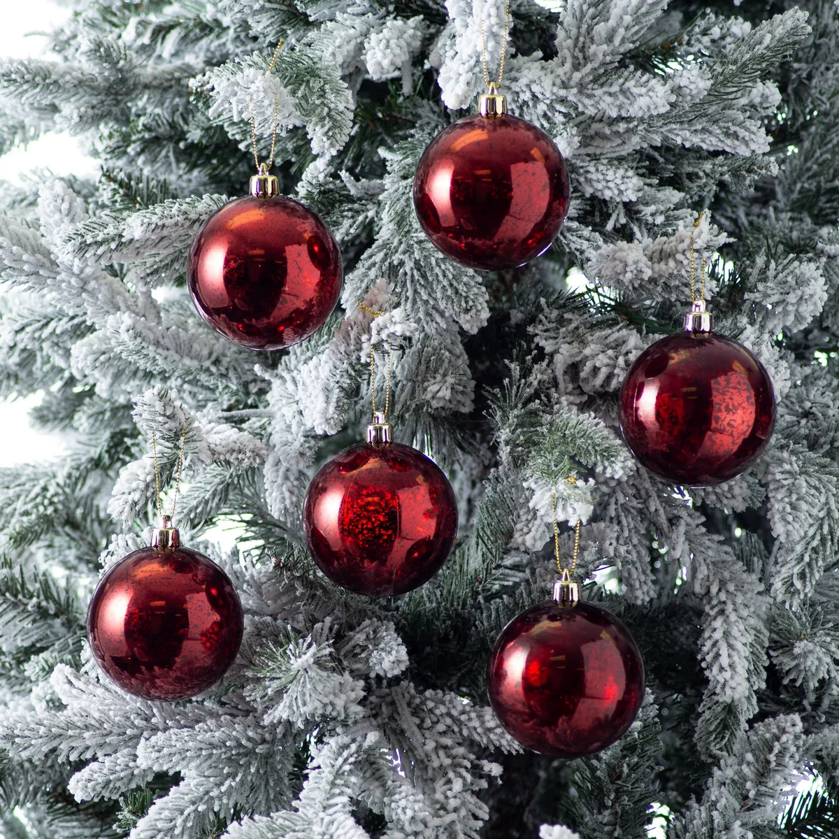 Antiqued Mercury Look Burgundy Red Holiday Christmas Ball Ornament Set of 6 | Darby Creek Trading