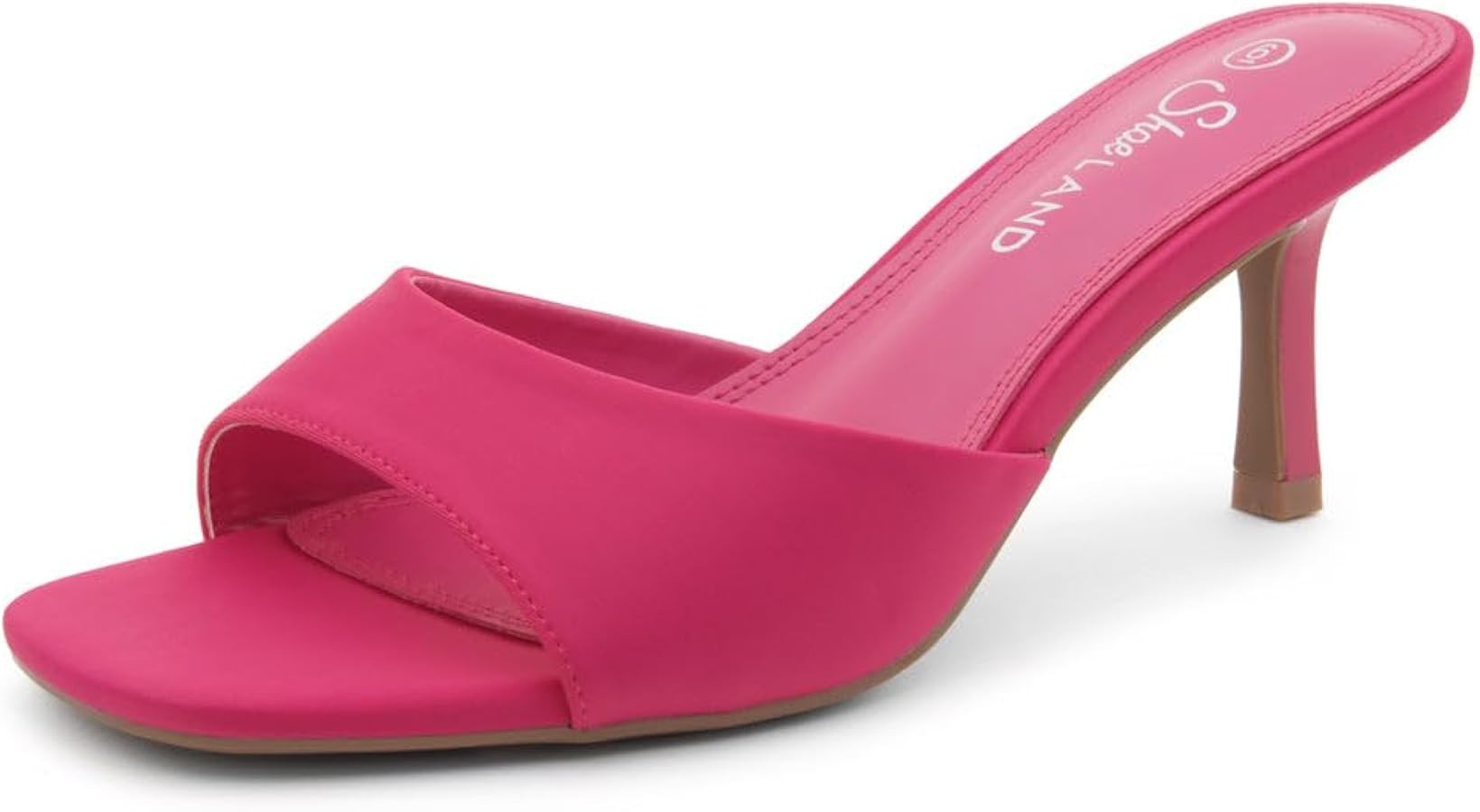 Shoe Land Women's Low Heels Stiletto Heeled Slides, Open Toe One Band Slip-On Heeled Mules – Dr... | Amazon (US)