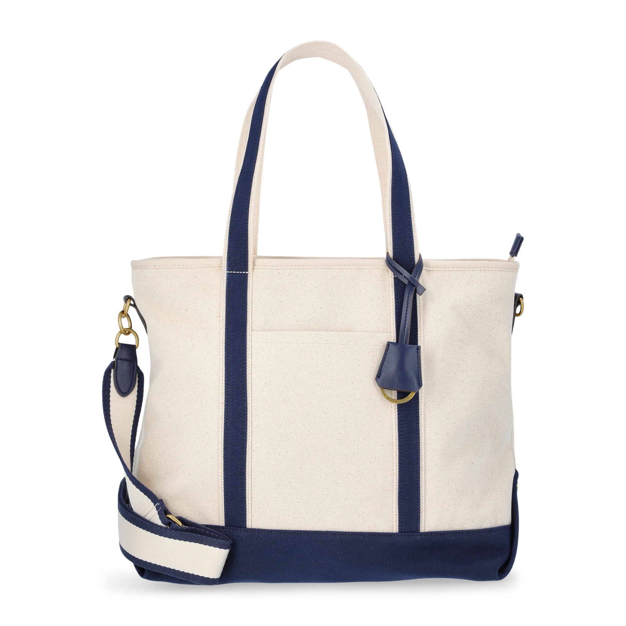Free Assembly Women's Medium Canvas Tote, Natural/Navy | Walmart (US)
