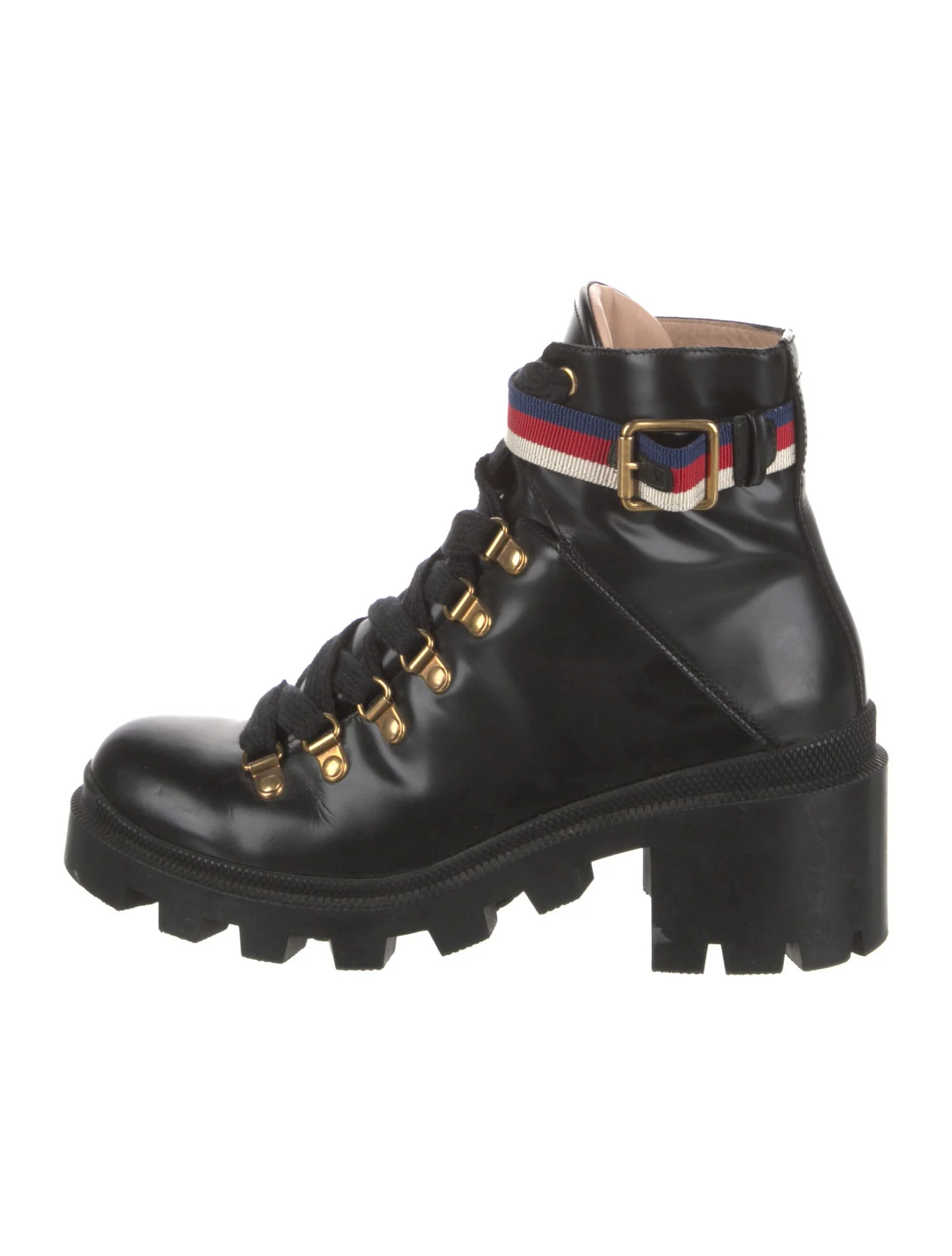 Web Accent Leather Combat Boots | The RealReal