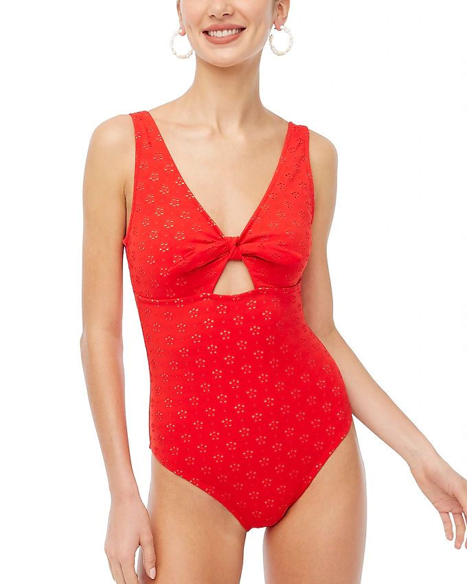 Eyelet cutout one-piece swimsuit with bow | J.Crew Factory