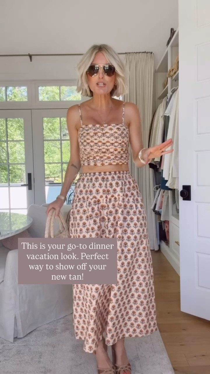 This matching set is perfect for a night out on vacation 😍 I love the print! Wearing XS. Loverly Grey, Loft, matching set, vacation outfit ideas, spring fashion, spring outfit ideas, beach outfit ideas

#LTKSeasonal #LTKTravel #LTKootd