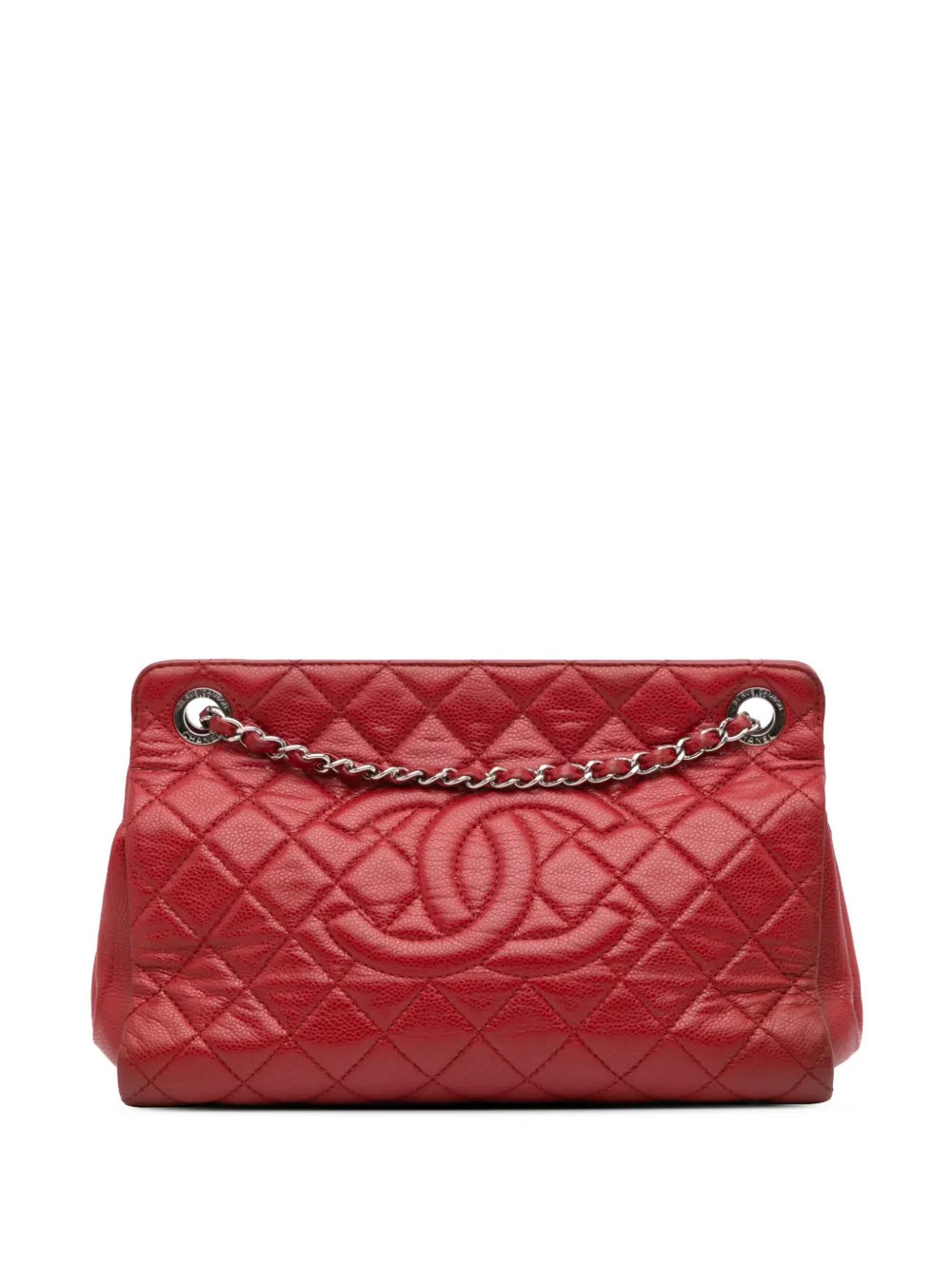 CHANEL Pre-Owned 2012-2013 CC Quilted Caviar Frame Shopping tote bag - Red | Farfetch Global